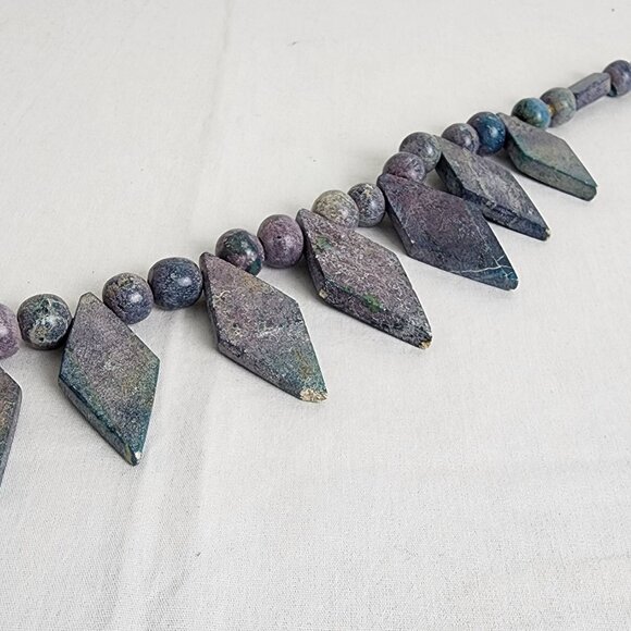 Handcrafted Artisan Beaded Necklace With Diamond Shaped Stone Pendants Purple - Picture 10 of 10